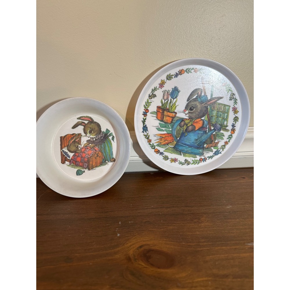 Vintage SiLite Melamine Bunny Rabbit Childrens Bowl and Plate Set White